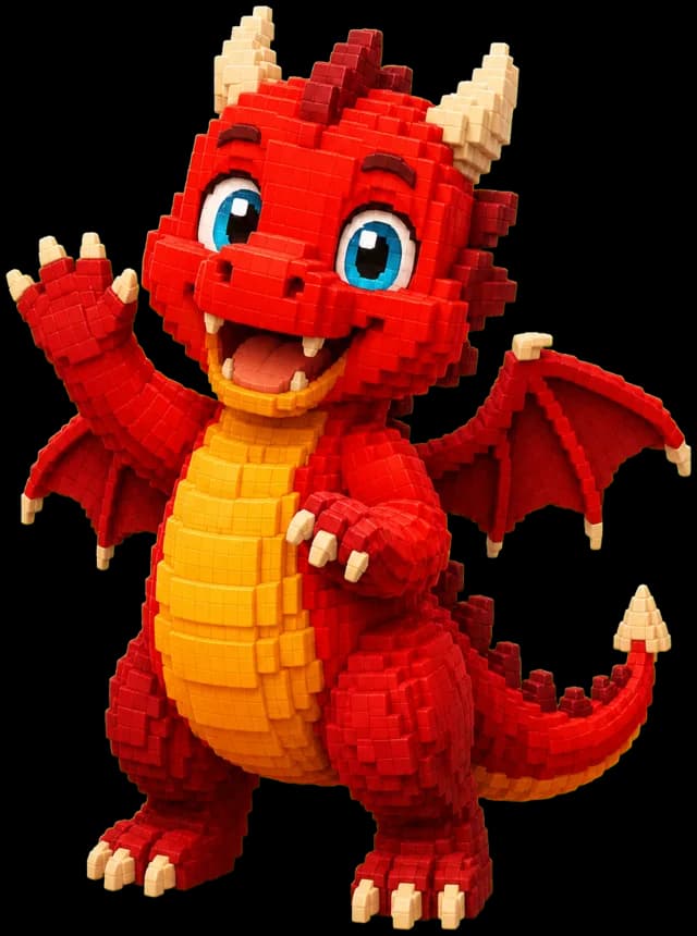 La cría de dragón roja de vientre dorado, toda sonrisas, te saluda.